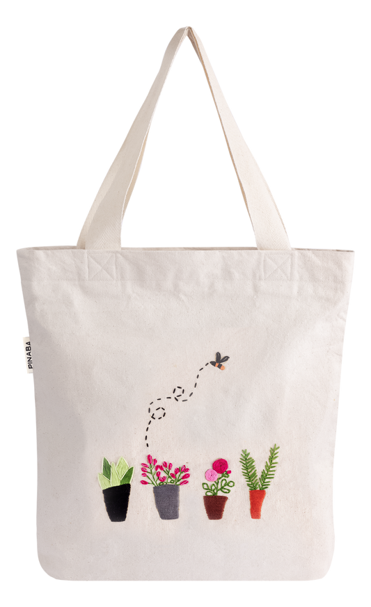 embroidered tote bag with zipper