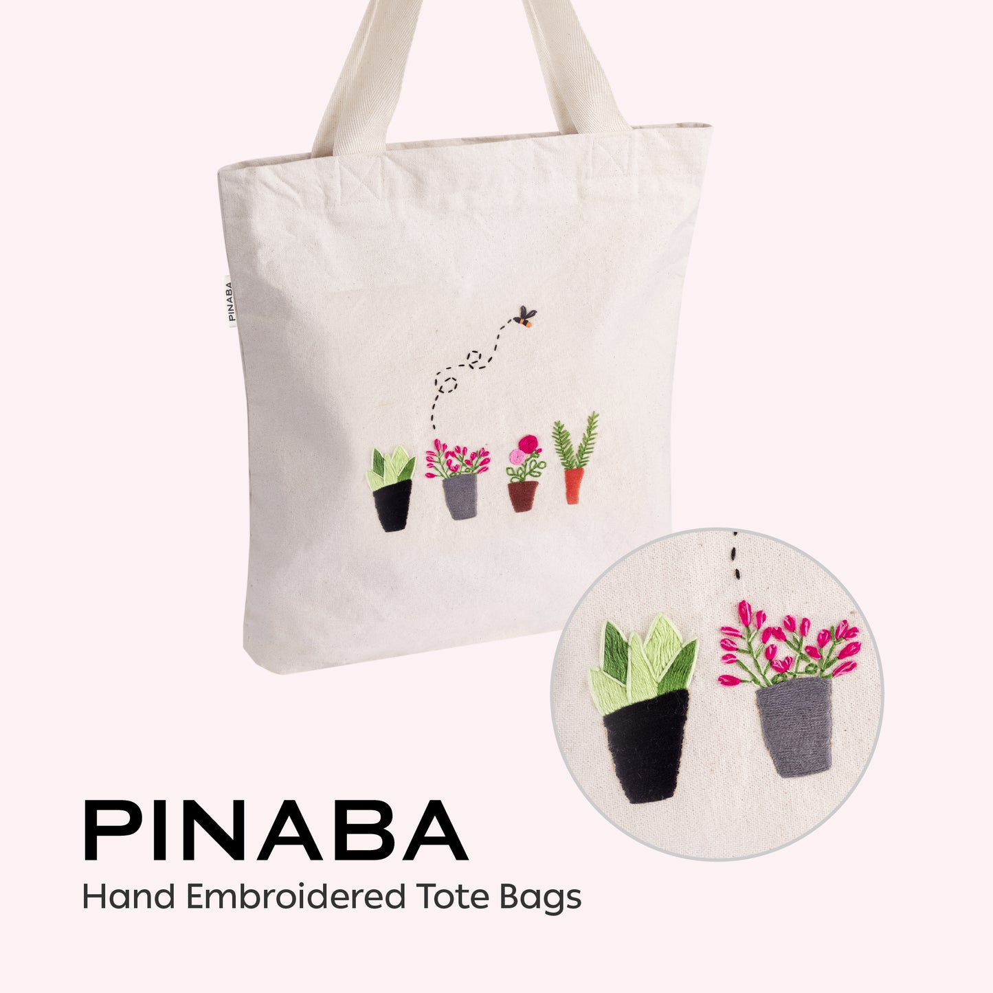 embroidered tote bag with zipper